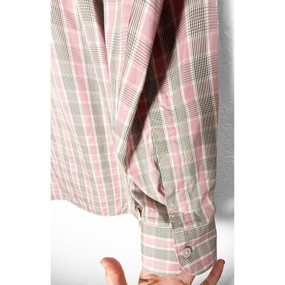 Ermenegildo Zenga Men's Long Sleeve Button Up Shirt Pink Gray White Check Print - Picture 3 of 7